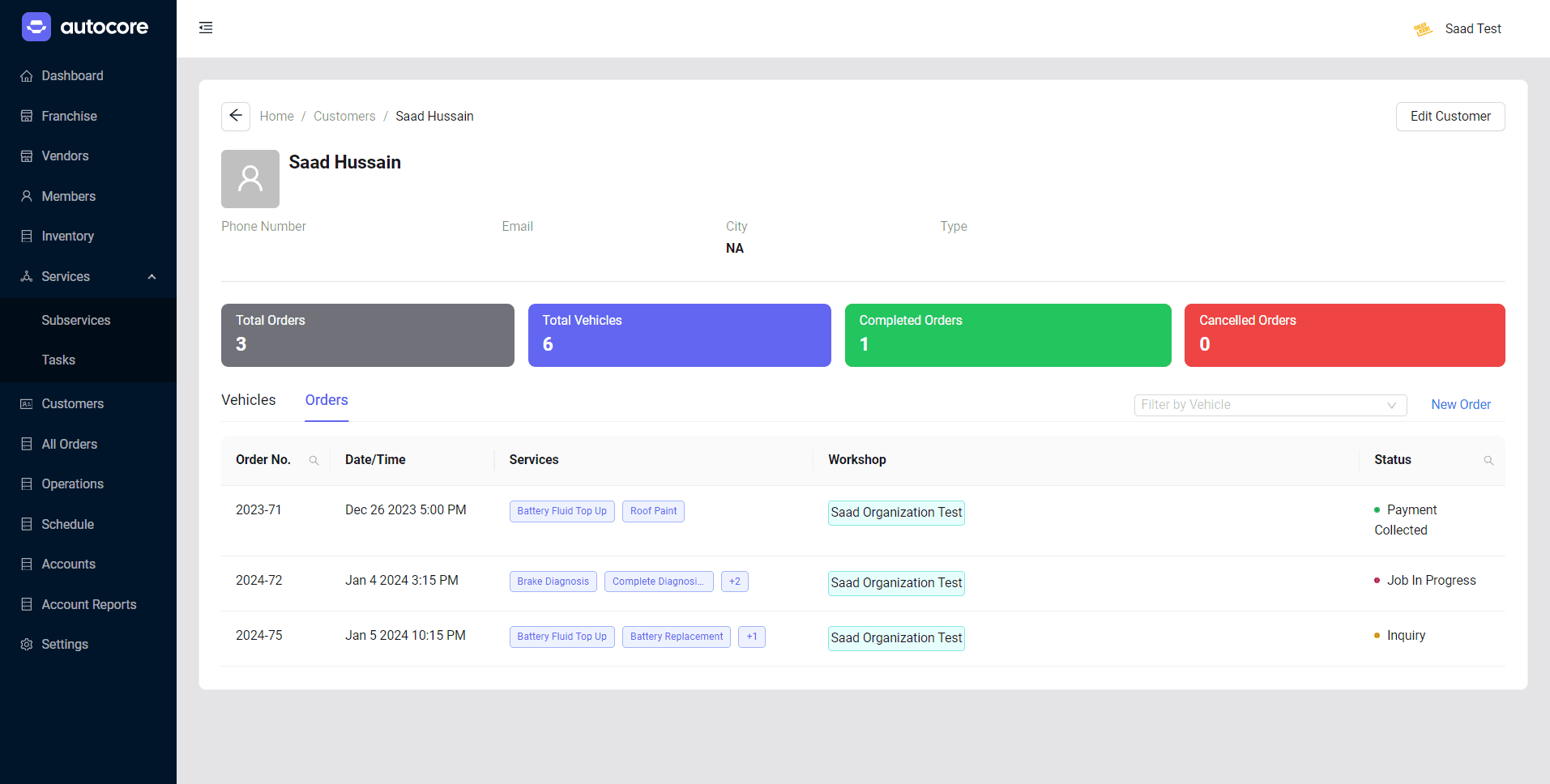autocore.io — Order history and job status