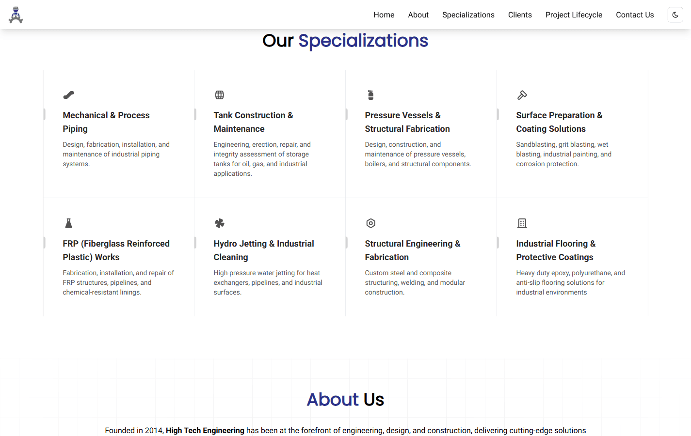 High Tech Engineering — Specializations grid