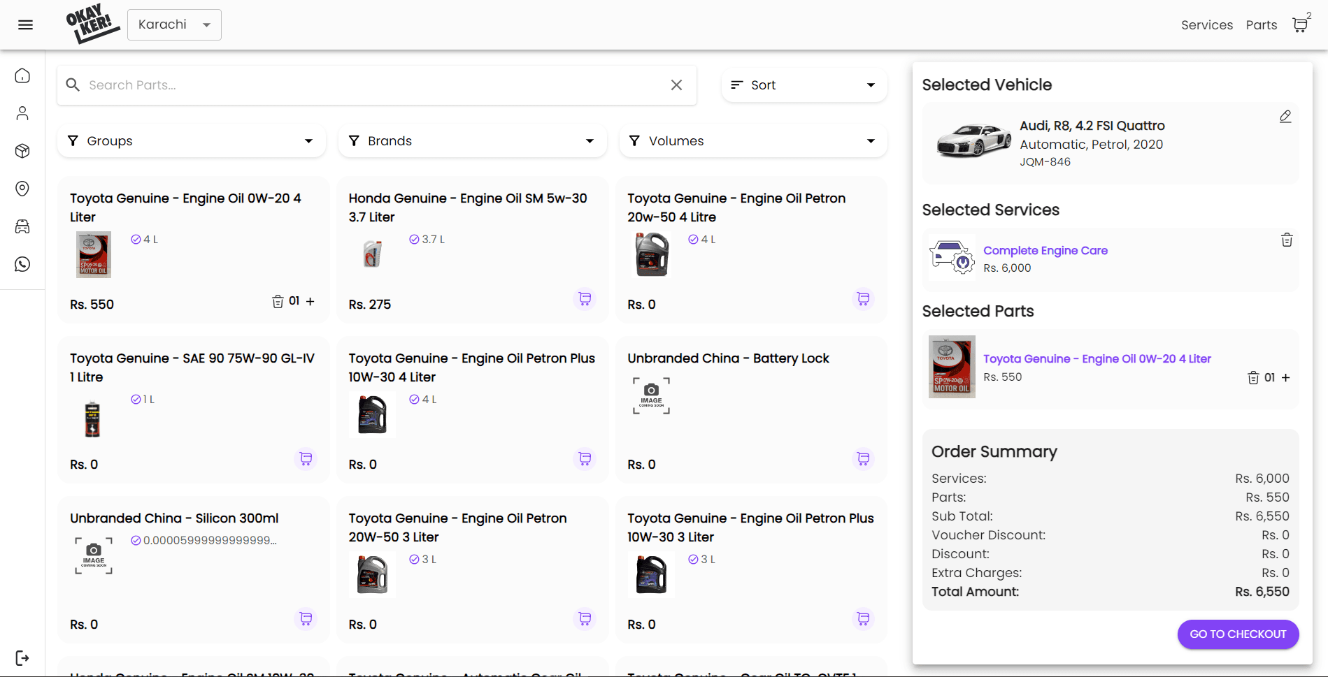 OkayKer Customer App — Parts catalogue and cart